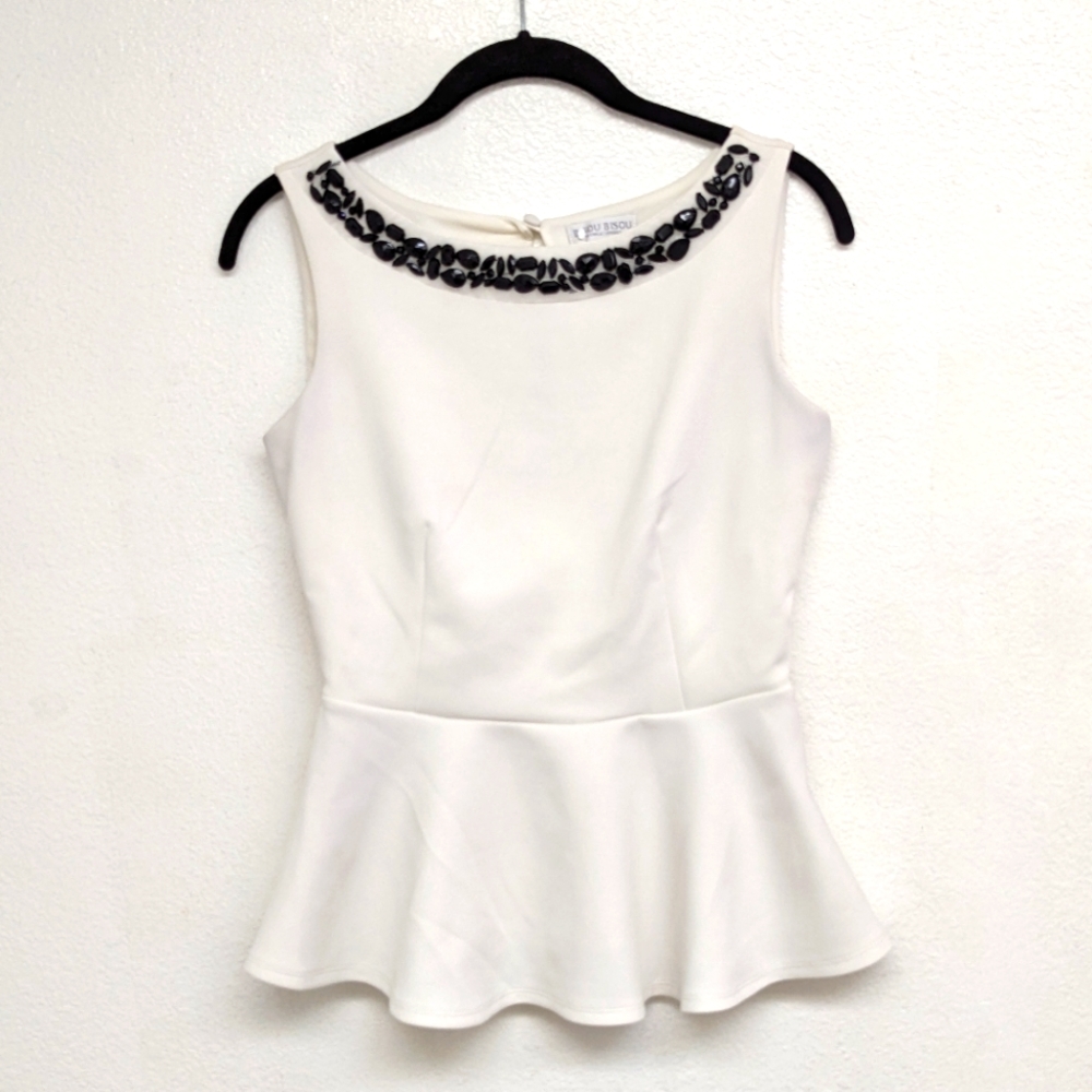 Bisou Bisou Peplum Jeweled White Top
